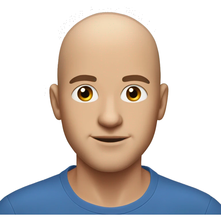 a man with a shaved head in a blue t - shirt posing for a, face-on head shot, patryk hardziej, shaved head, face on head shot emoji