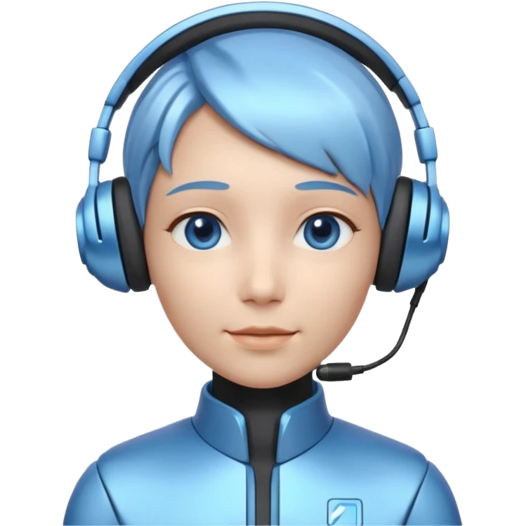 AI Call Agent holo-human-like Cyber AI face, warm, calm and friendly. Holographic look. Blue.
Soft AI face with a listening, welcoming expression, minimal facial lines, calm eyes. Light headset. emoji