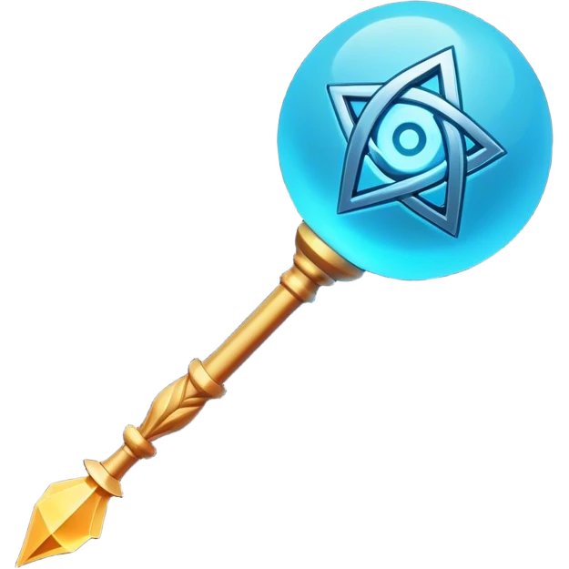 Clash of Clans aesthetic: Cinematic Playful Magic Staff Emoji, rendered in a 3D vector-style similar to standard emojis with minimal shading and bold, simplified shapes. A compact, isometric enchanted staff with intricate runic carvings and a glowing orb at its tip, softly glowing with a mystical arcane charm. Simplified yet unmistakably iconic, highly detailed and consistent, glowing with a soft radiant glow and high shine. Stylized with a touch of legendary sorcery and a soft glowing outline, capturing the essence of a powerful magic staff with a friendly, playful vibe! emoji