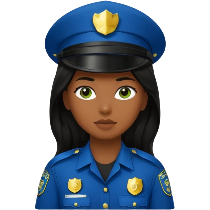 Female POLICE IN green, long black hair, brown skin emoji