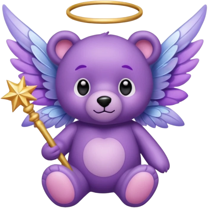Purple fairy teddy with wings and a wand emoji