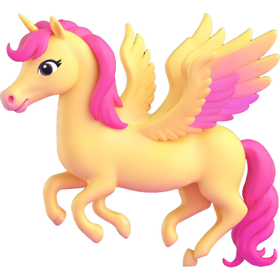 full body pastel yellow pony with pink mane, wings visible, soft colors emoji