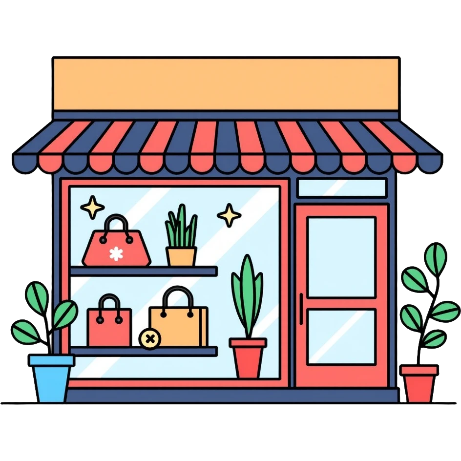 Retail shop window with display items and decorations emoji