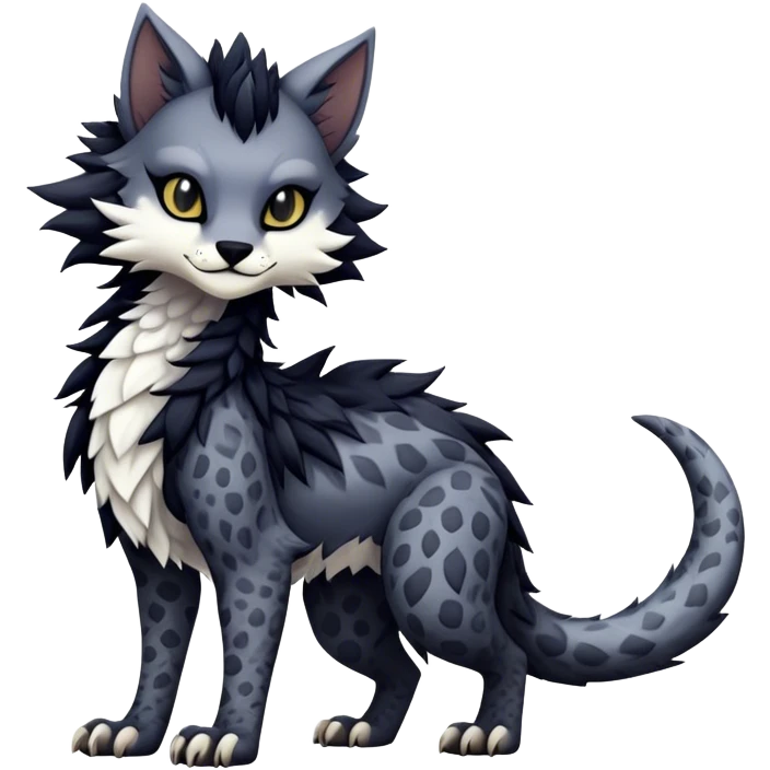 Kawaii dark edgy fantasy feline-vernid-sergal-fursona animal creature with a tufted tail full body with intricate markings  emoji