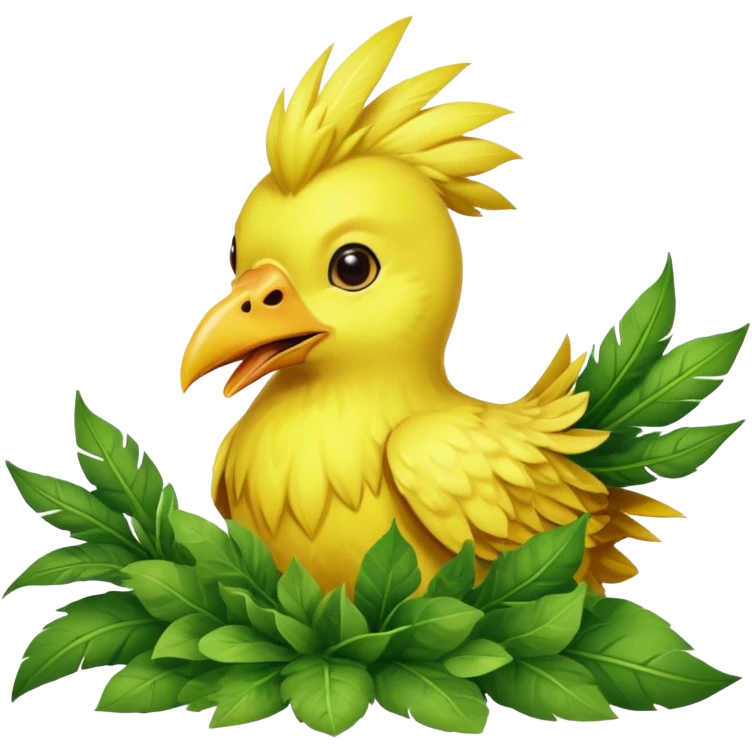 Chocobo eating gysahl greens, yellow bird munching on green leaves emoji