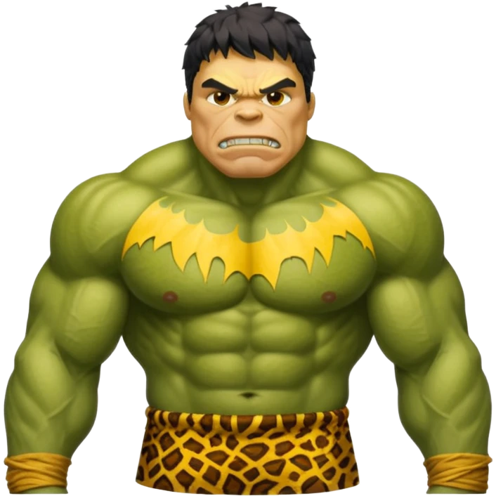 a Hulk wearing ancient animal skin cloth, half body, icon, yellow skin emoji