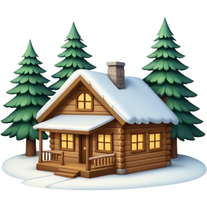 
snowy cabin in the woods, surrounded by pines emoji