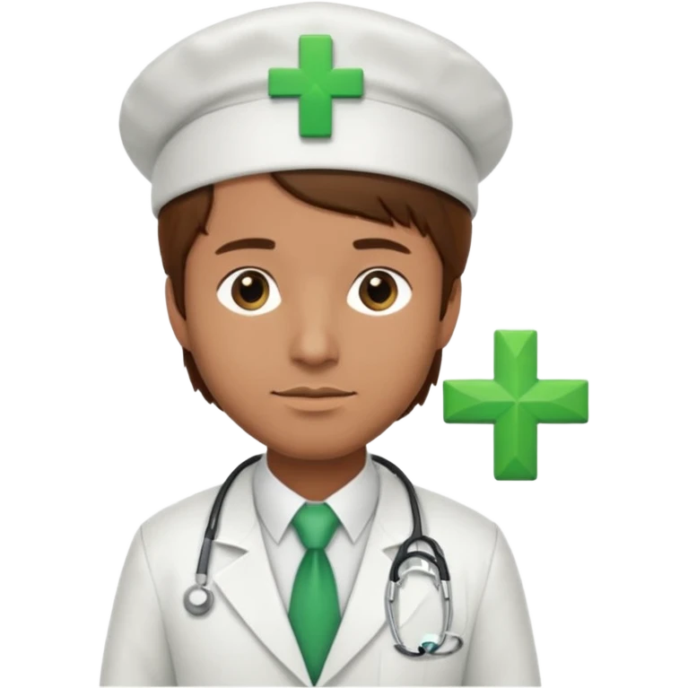 a doctor in white suit with a doctor hat with green cross brown hair man emoji