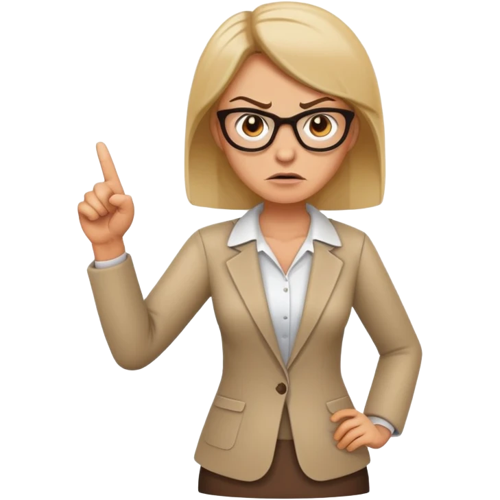 full body angry female teacher without glasses pointing finger emoji