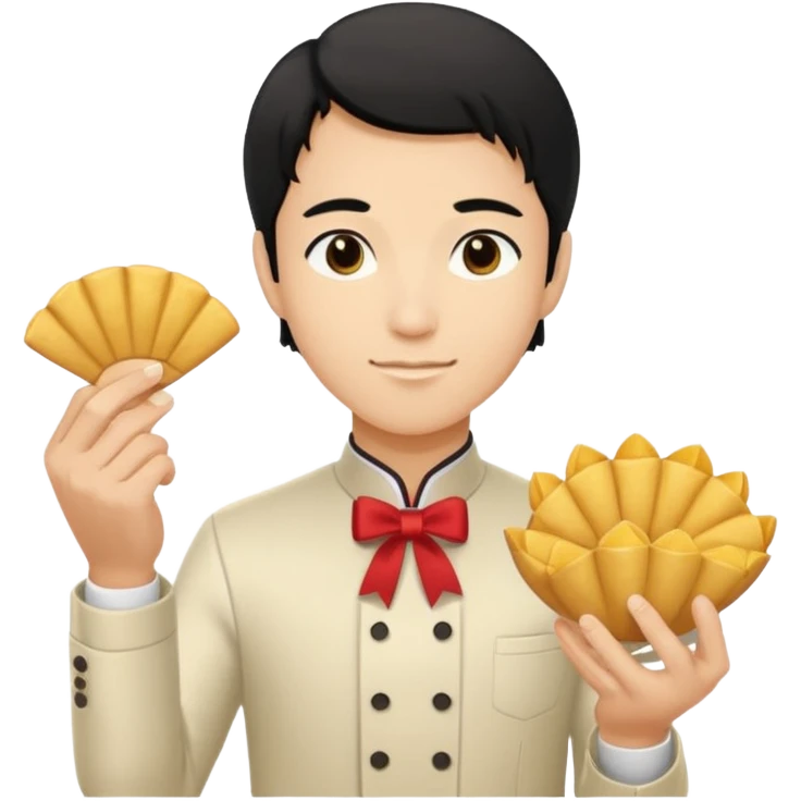 ligth black hair waiter with fortune cookies emoji