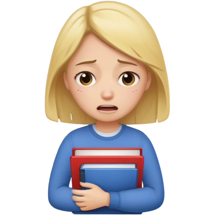 Girl stressed and crying because of study emoji