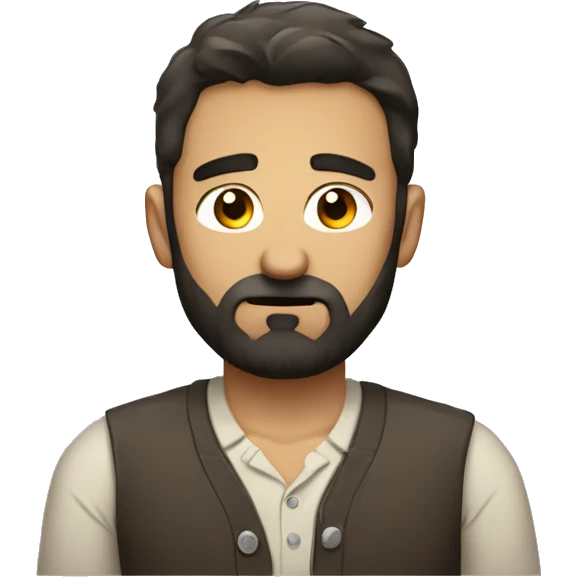disappointed man with a beard and short scruffy dark brown hair wearing a buttoned shirt emoji