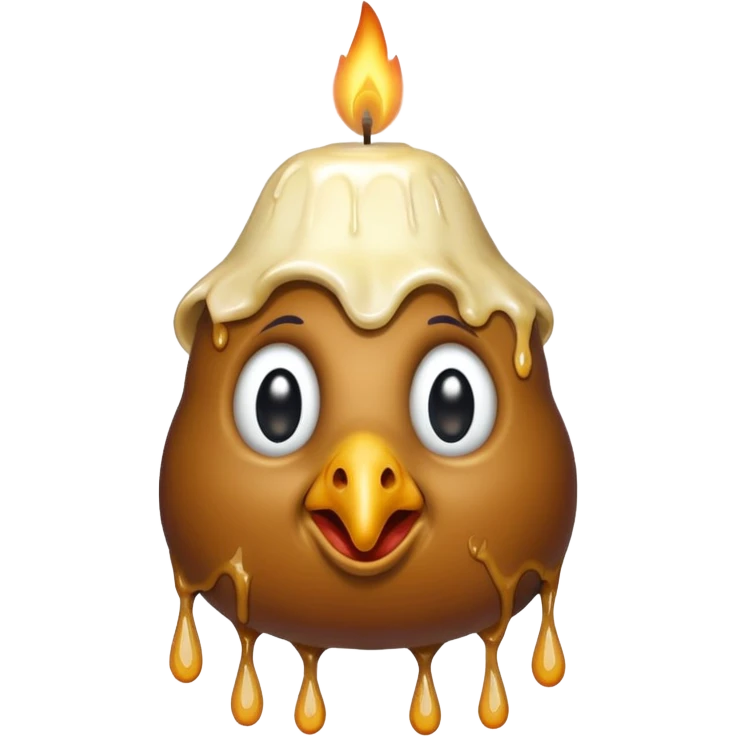 grotesque, round, turkey-like creature with a candle melting on its head. emoji