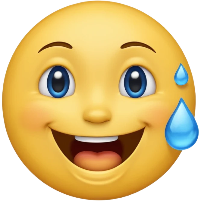 Emoji, yellow round laughing tilted head face sideways with blue tears of fun emoji
