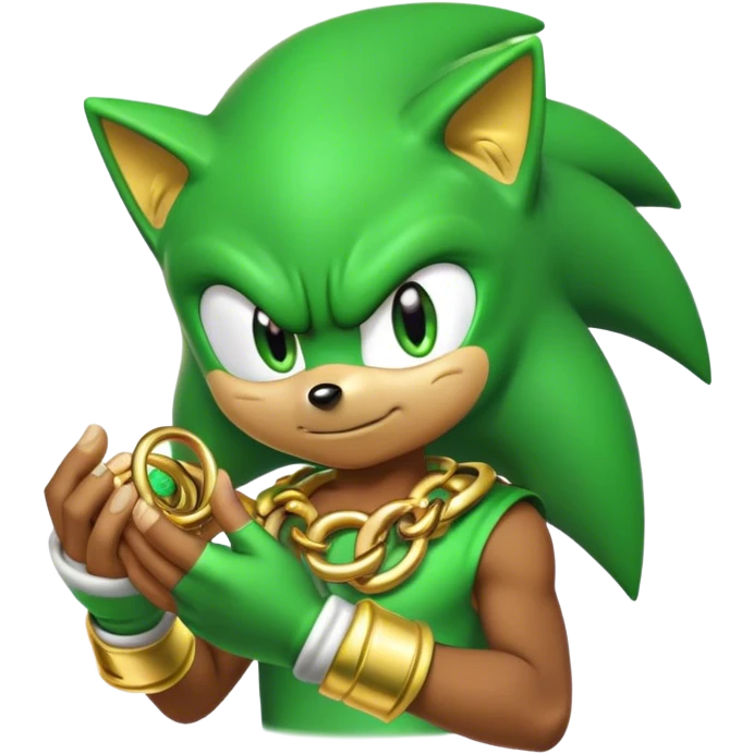 green Sonic with and hand full of gold rings  emoji