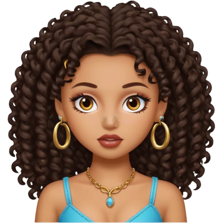 pretty bratz baddie, dark brown curly head, tan skin, nosering emoji