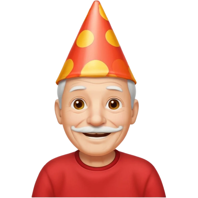 old man with smile, red shirt and birthday cone on his head emoji
