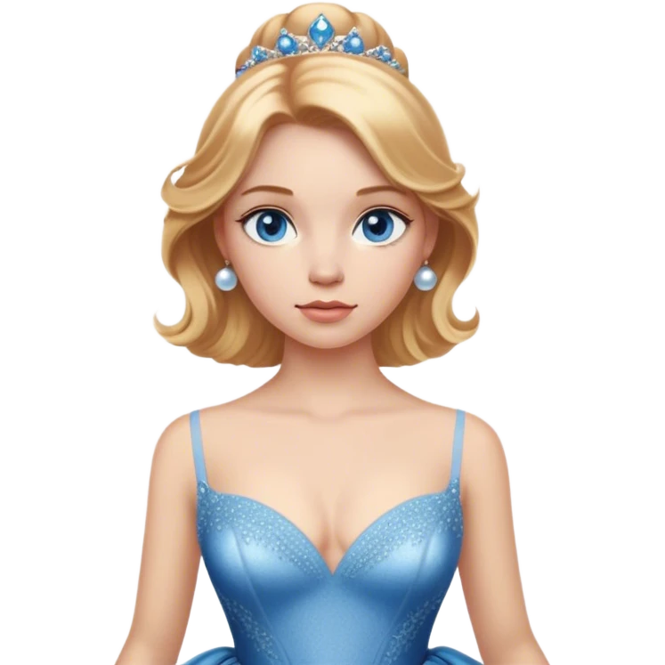 Cinematic Realistic Cinderella Portrait, depicted with lifelike skin texture, subtle rosy undertones, and soft natural lighting that enhances the gentle contours of her face. Her intricately detailed golden blonde hair is elegantly styled in an updo, with delicate wisps framing her face for added realism. Her deep, expressive blue eyes radiate warmth and sincerity, reflecting a quiet resilience and grace. She is dressed in her iconic ball gown, the fabric shimmering with intricate embroidery and fine translucent layers that catch the light beautifully. The soft sheen of satin gloves and the delicate sparkle of a glass-like slipper peeking from beneath her dress add a touch of magical realism. The portrait features an enchanting glow with a natural, luminous finish, seamlessly blending realism and fairytale charm to evoke a sense of depth, elegance, and timeless beauty. emoji