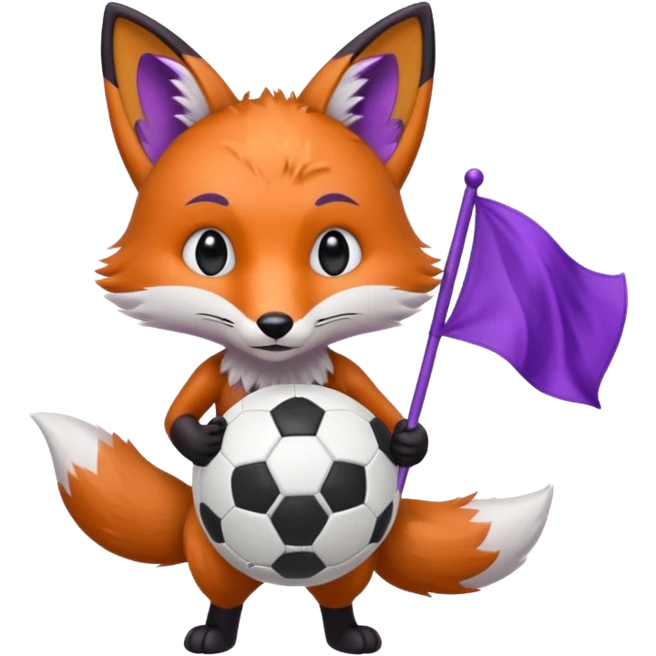 A fox with a purple flag and a soccer ball emoji