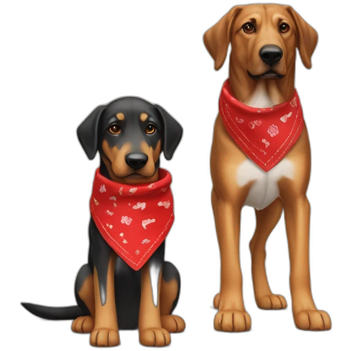 coonhound and German shepherd mix dog wearing red bandana and walking left emoji