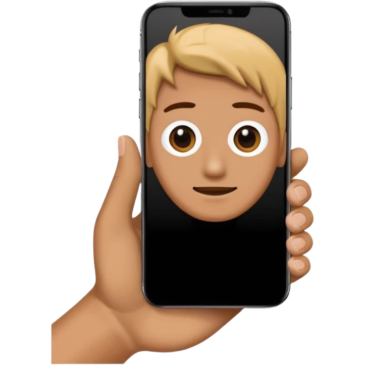 one hand showing iphone 17 pro with black screen frontal view, only hand and phone emoji