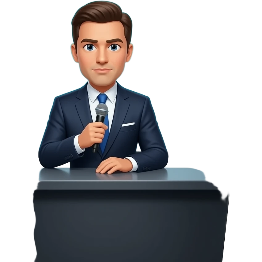 generate a TV presenter talking seriously in a set emoji
