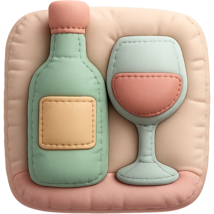 icon representing the 'bottling' step in wine making process, cushion style, soft pastel colors, plush texture emoji
