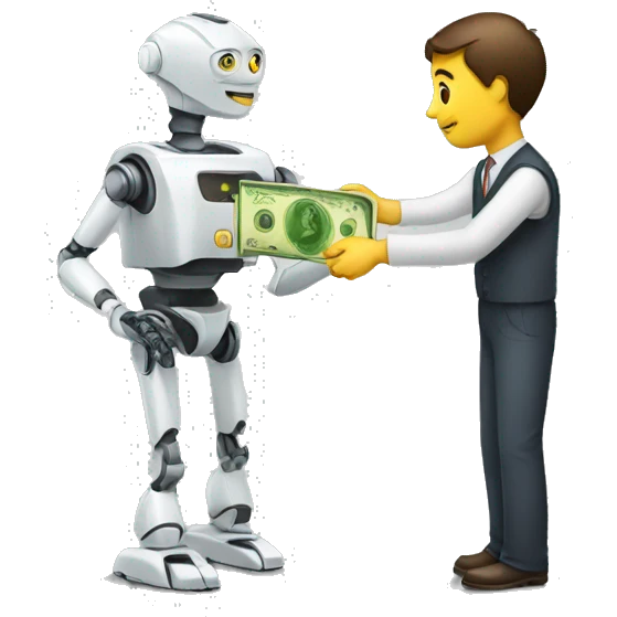 man giving money to robot emoji