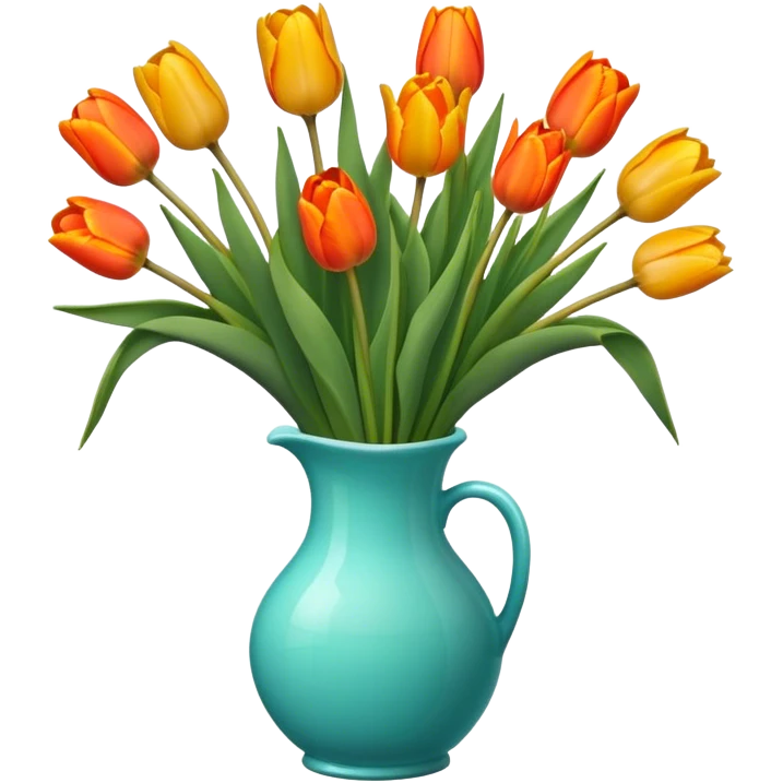 Bouquet of orange and yellow tulips in turquoise glass vase emoji
