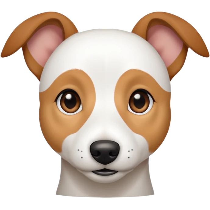 a fully white jack russell the size of a kelpie with floppy ears and a half white face emoji