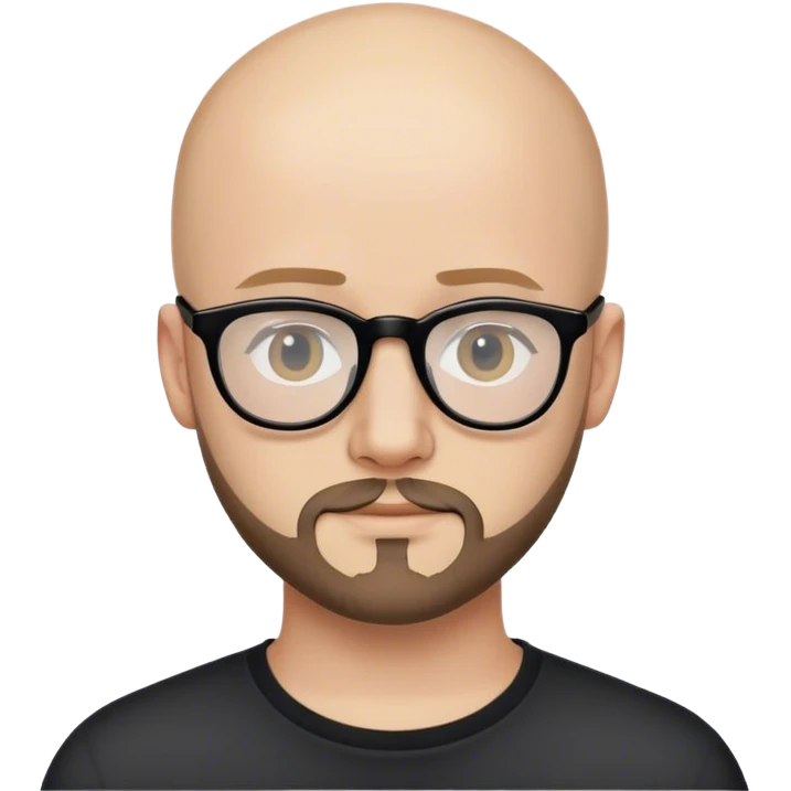 emoji-style illustration** of a bald man 21 years old named with a subtle beard and stylish black normal glasses. 
 emoji