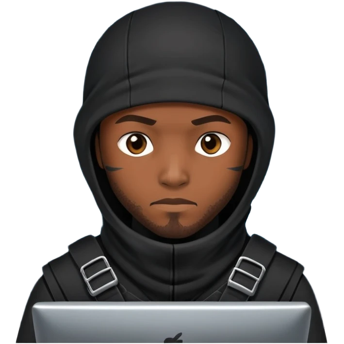 african-american mercenary black ninja hacker terminal command center emoji