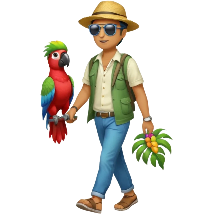 Walker with parrot on shoulder, Full body with walking pose emoji