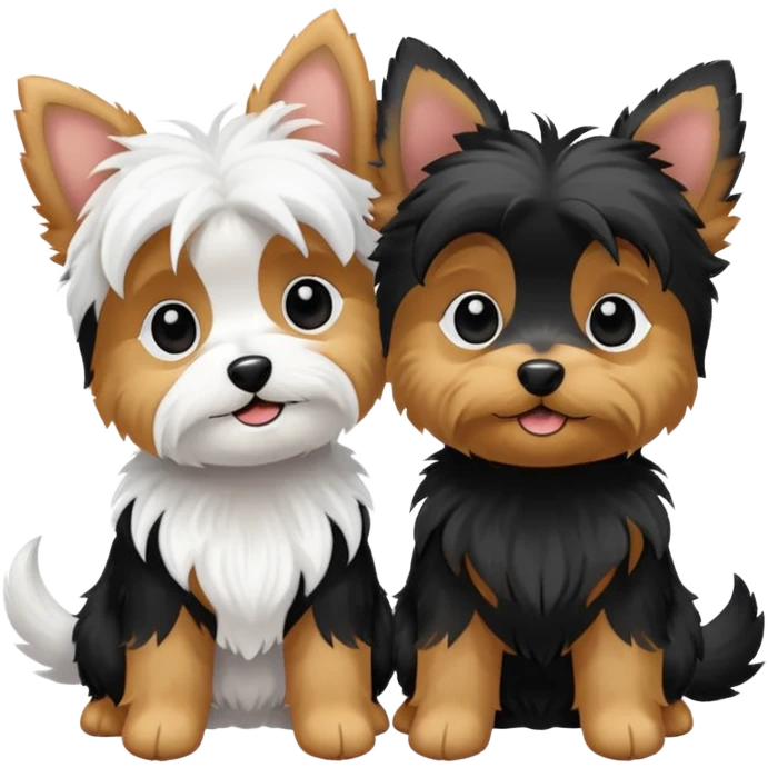 Two White & Black Party Yorkies playing together emoji