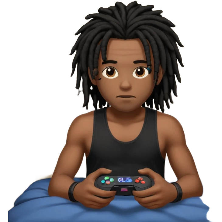 my black boyfriend in his bed with a black singlet on playing video games black dreadlocks  emoji