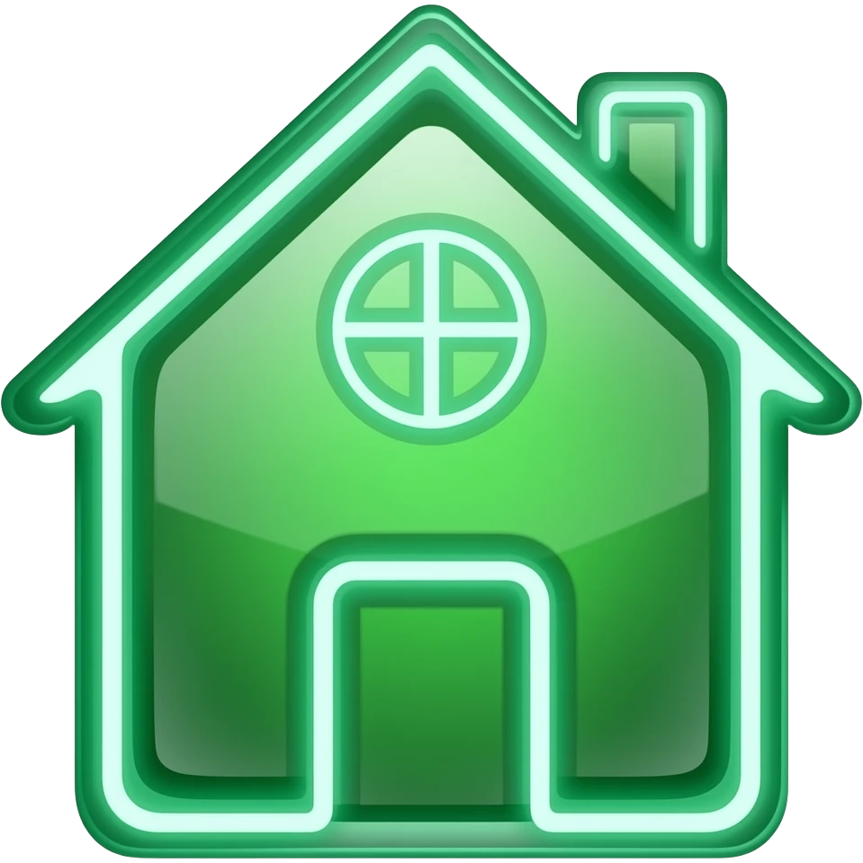 ícone casa verde Arlequim vidro neon brilho cegante emoji