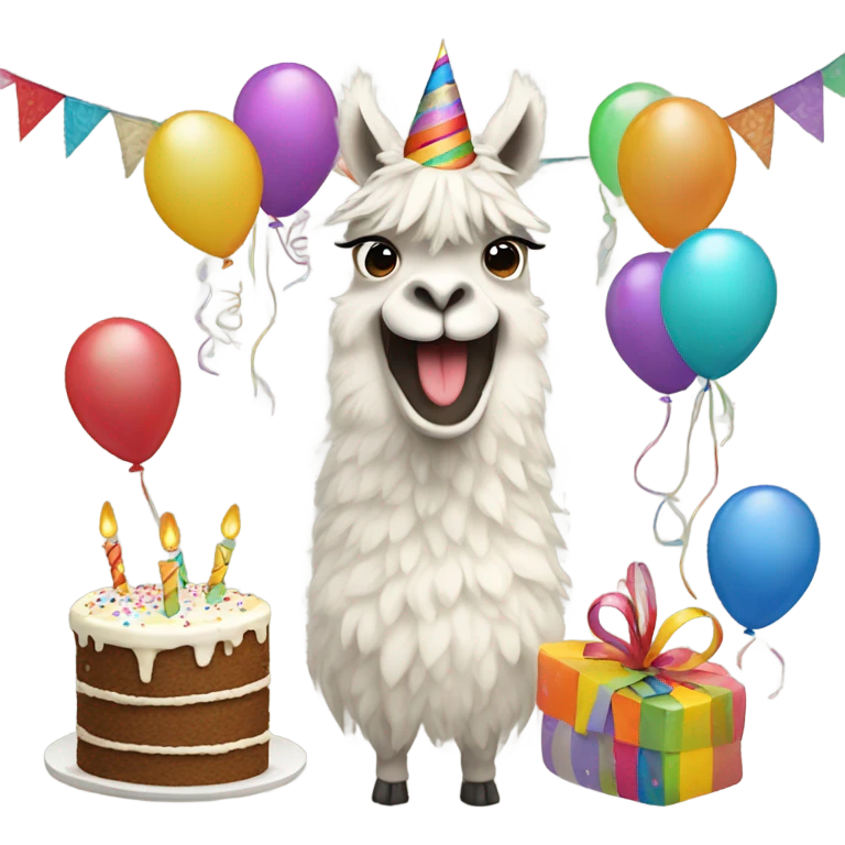 Funny llama with birthday emoji