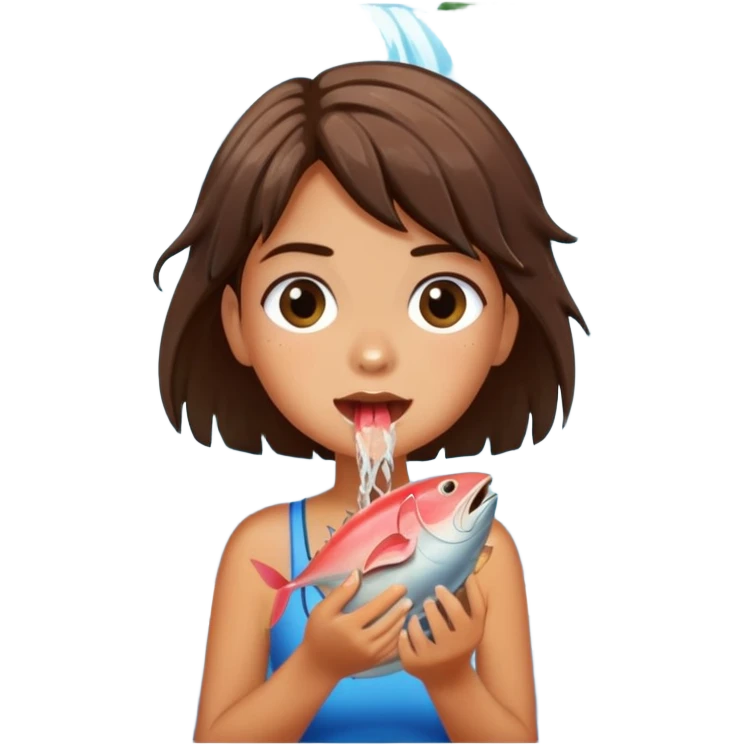  a girl eating tuna under a waterfall emoji