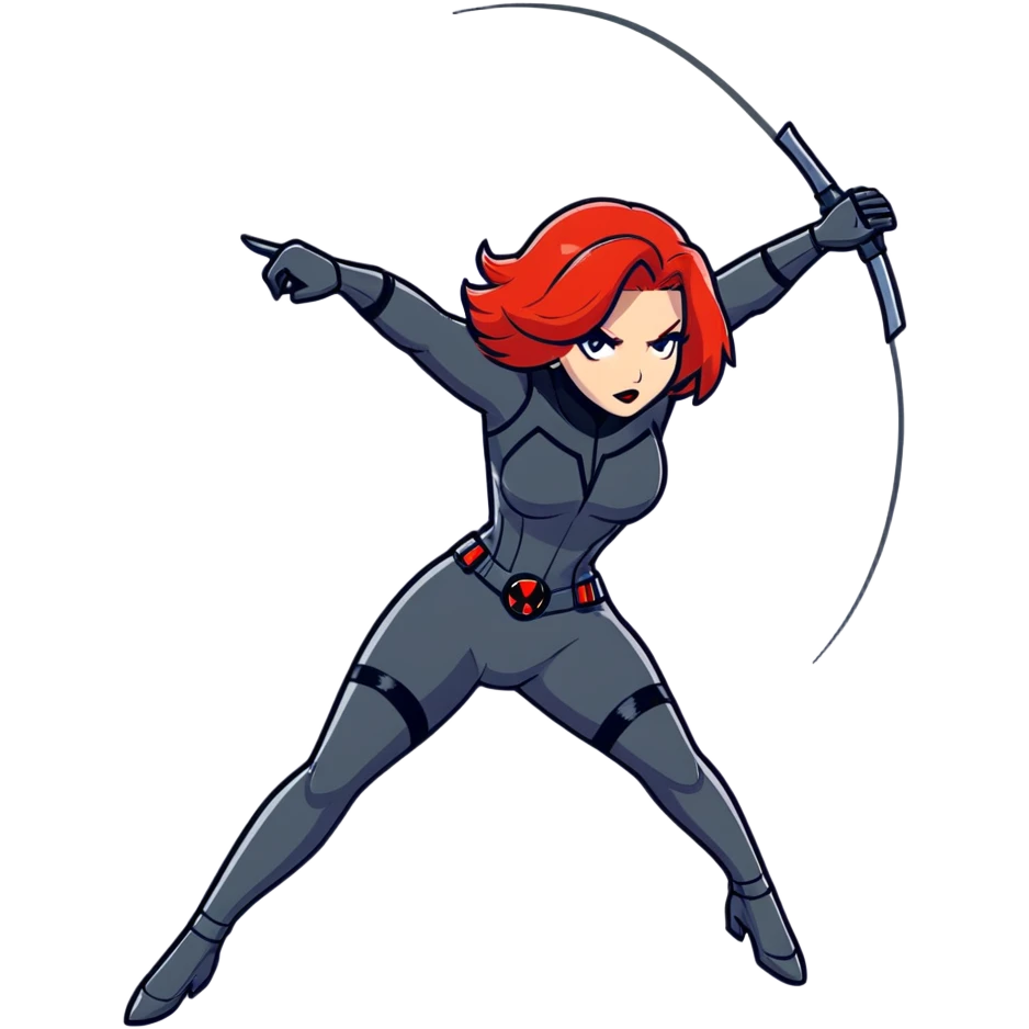 Black Widow superhero from Avengers in action pose, red hair, black suit emoji