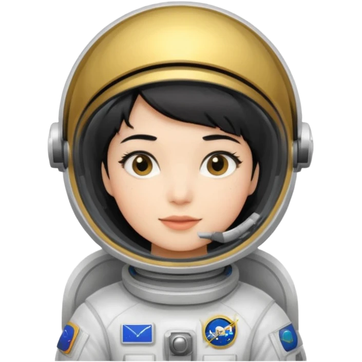 Young, female, astronaut suit, short black hair, white skin
 emoji
