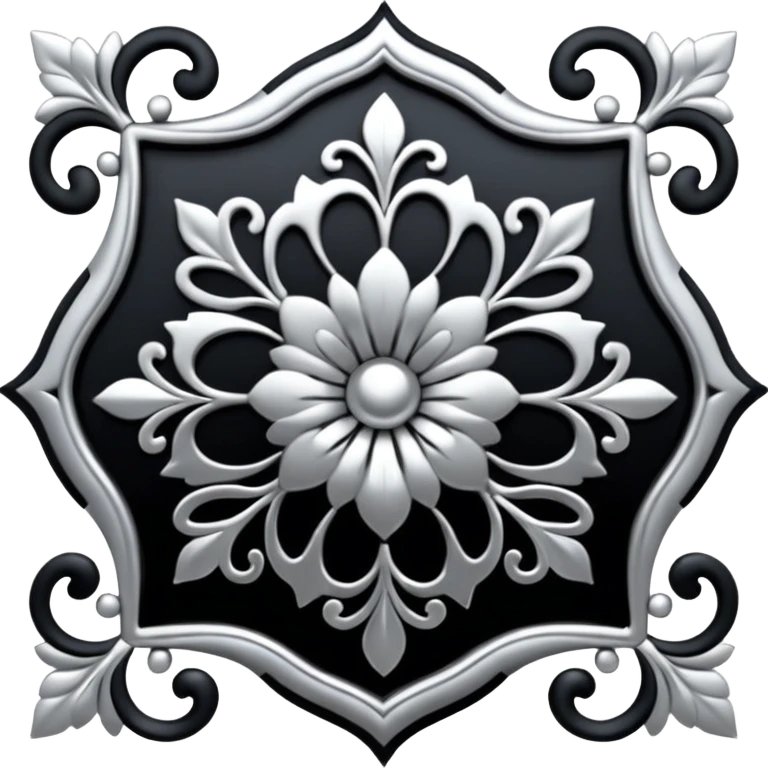 Black and silver filigree design, 3D, extremely detailed design emoji