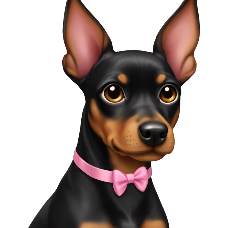 black tan pinscher big ears girly pink bow emoji