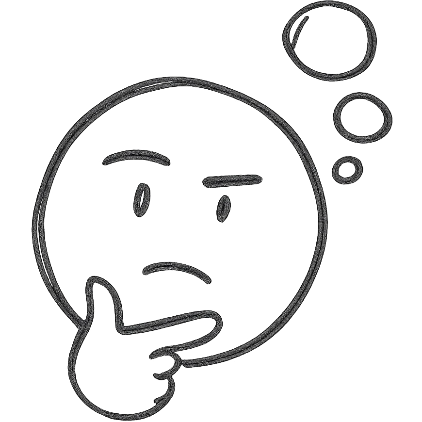 Minimalist thinking emoji, minimalistic, abstract head with thought bubbles, black and white emoji