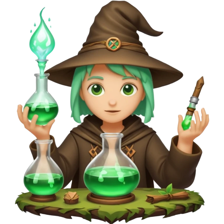 forest alchemist mixing two wrong potions → perfect glow emoji