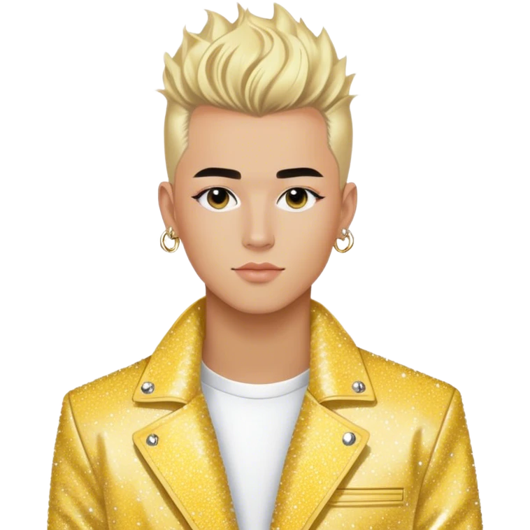 TheBlondeJon (Jon Madrid) TikTok influencer / music artist / entrepreneur with blonde frohawk wearing yellow sparkle glitter Dior jacket emoji