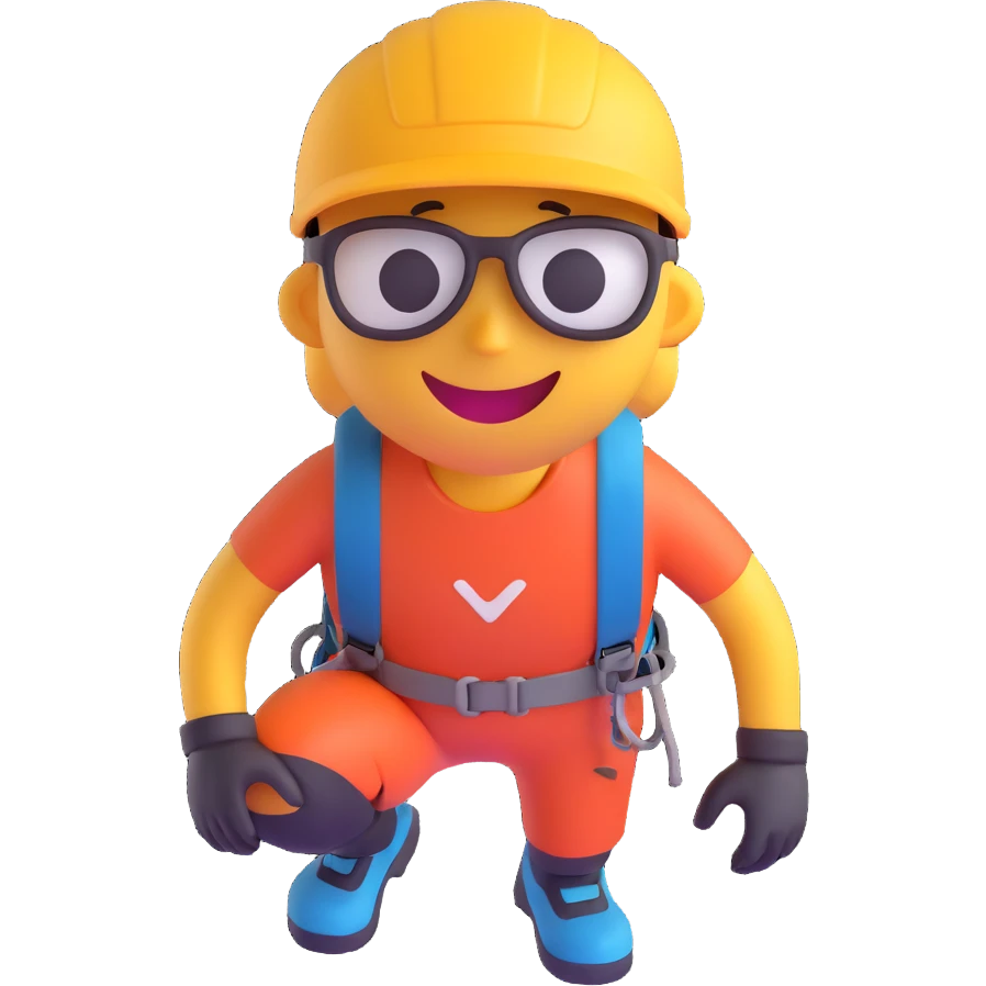 3D smiley emoji, round shape, wearing climbing gear, sporty face, transparent background (rock climbing) emoji
