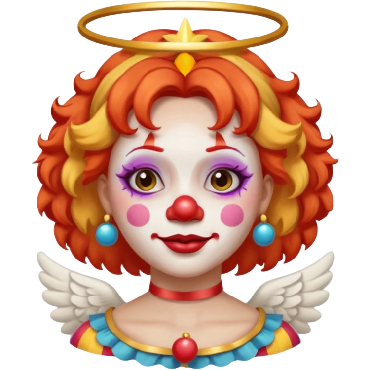 round face female clown with angel's halo emoji