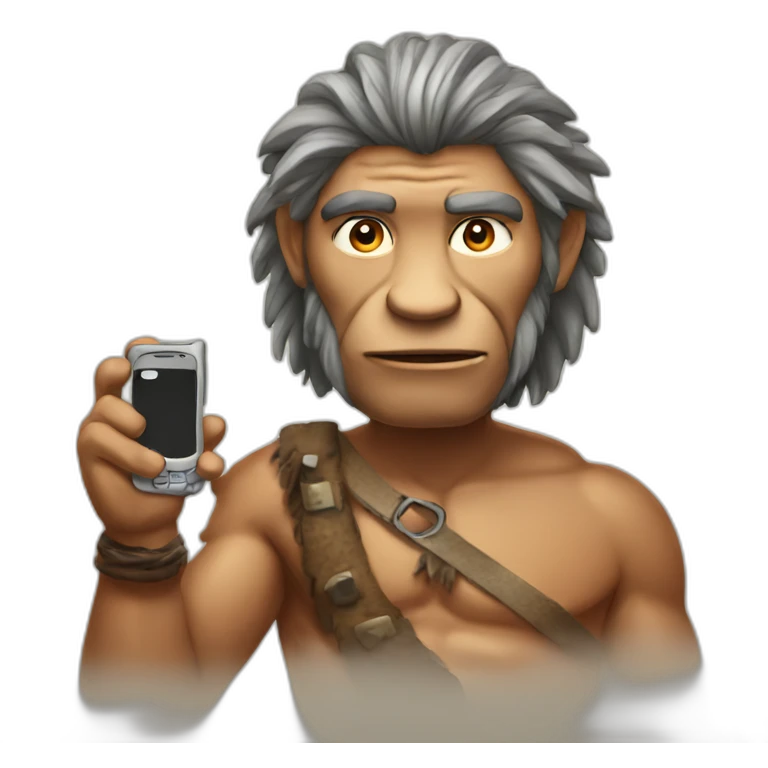 Prehistoric man with phone emoji