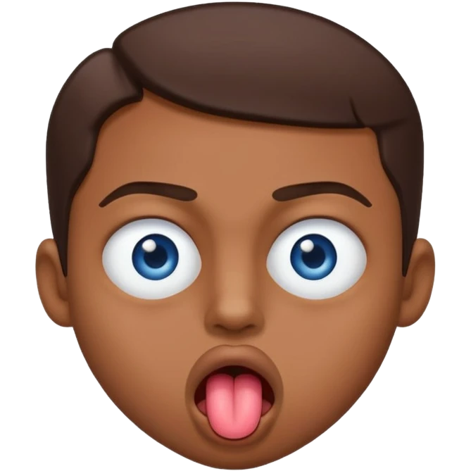 Quelqun de brun au yeux bleu qui tire la langue sur le coter de la bouche et regarde mal emoji