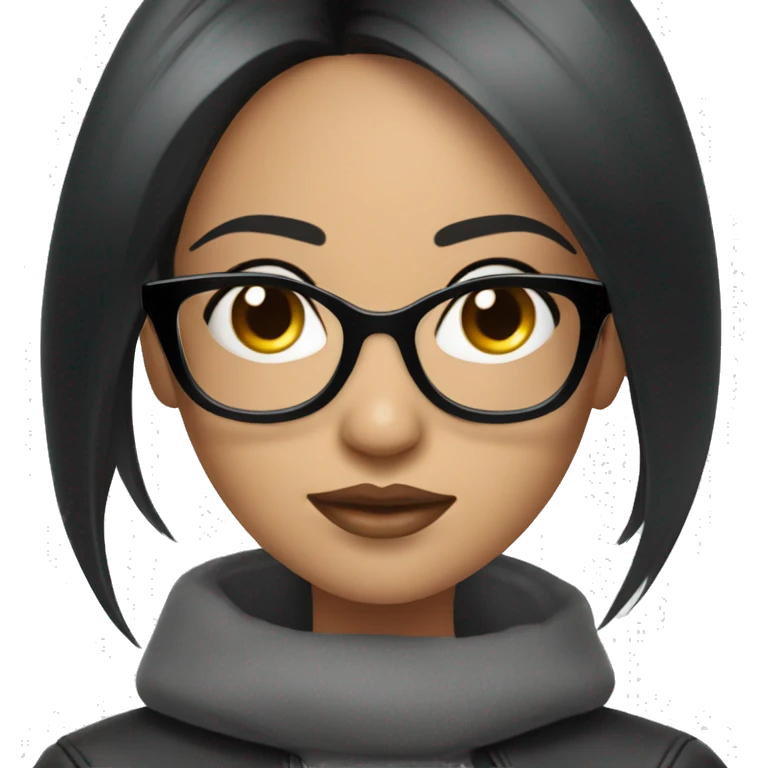 Beautiful girl with black straight hair just below the shoulder in black small glasses with long eyelashes emoji
